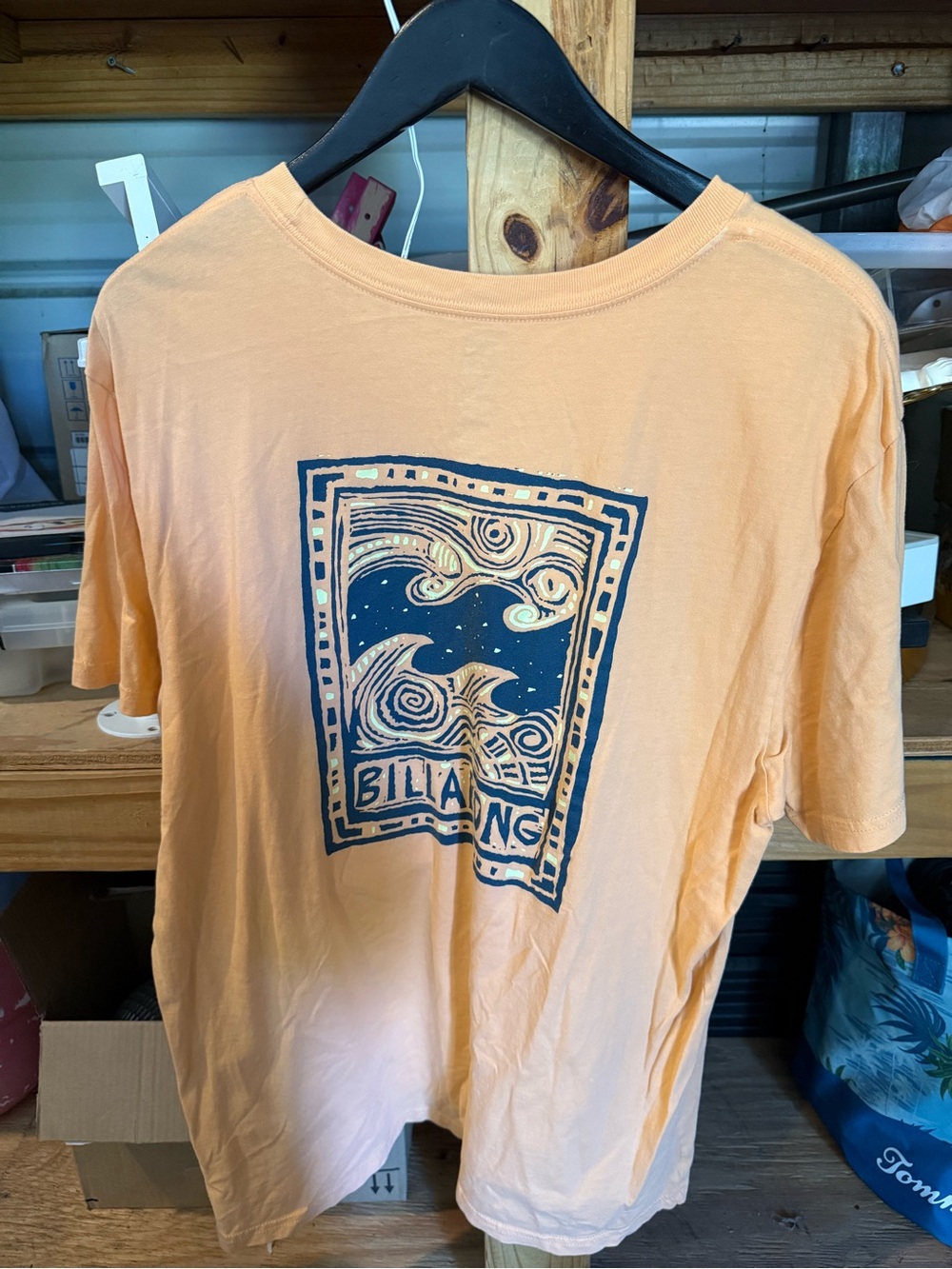 Billabong Peach Short Sleeve Graphic Tee with Navy Chest Print - Picture 2 of 2